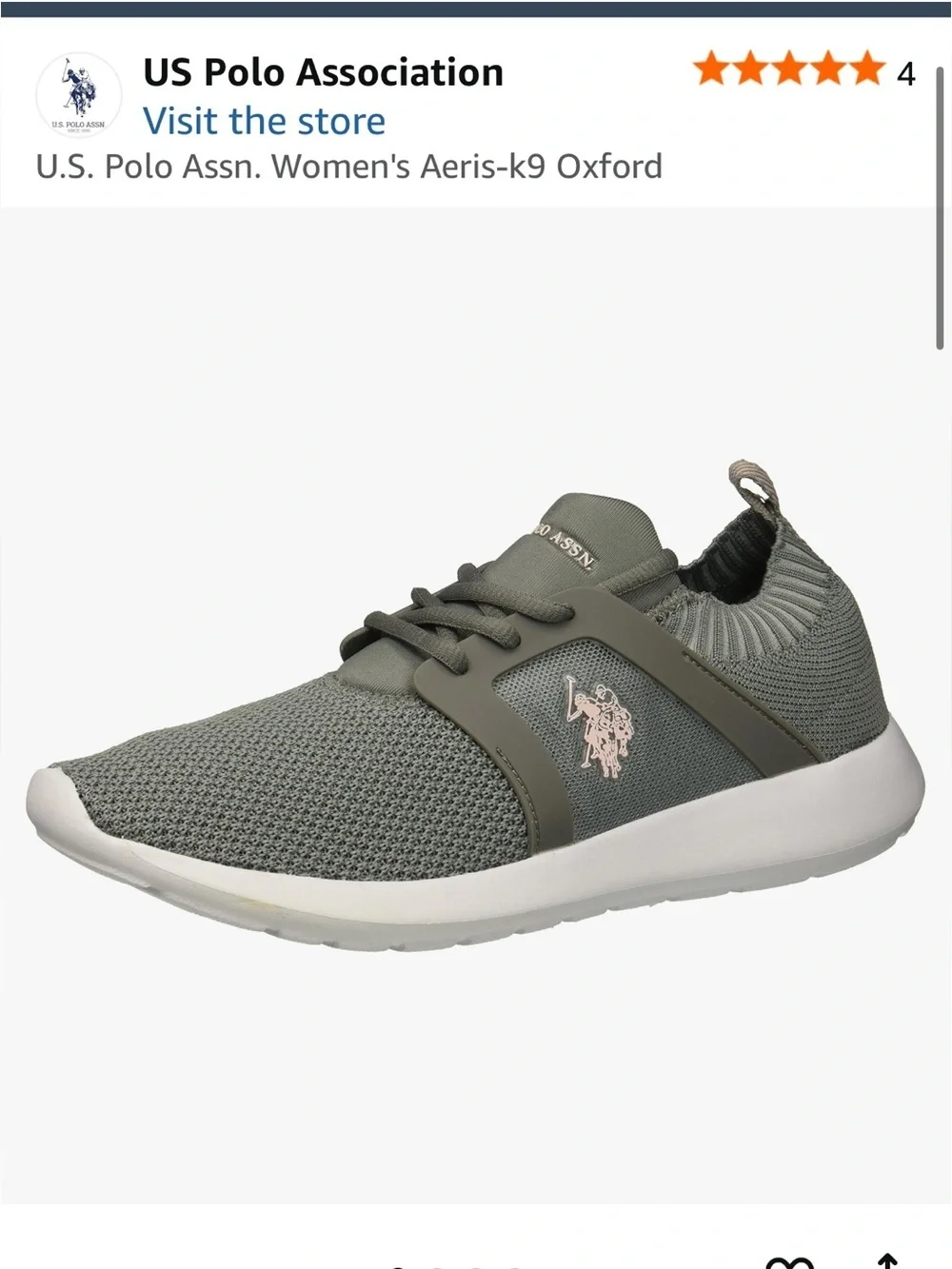 U.S. Polo Assn. Olive Gray Knit Slip-On Sneakers White Sole Women’s Size 10